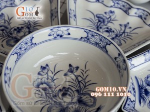 Bộ đồ ăn Hoa Mặt Trời vẽ Sen xanh viền cổ 55cm