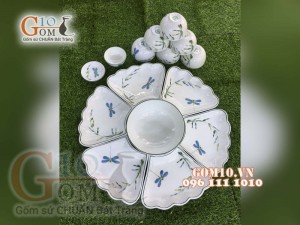 Bộ đồ ăn Hoa Mặt Trời men kem vẽ Trúc Chuồn