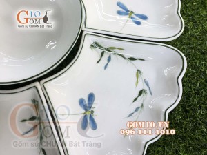 Bộ đồ ăn Hoa Mặt Trời men kem vẽ Trúc Chuồn