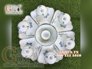 Bộ đồ ăn Hoa Mặt Trời men kem vẽ Trúc Chuồn