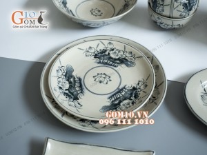 Bộ đồ ăn họa tiết hoa sen, men bóng S1