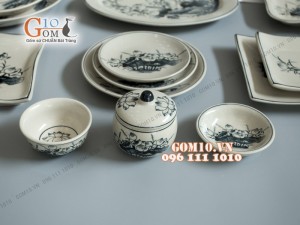 Bộ đồ ăn họa tiết hoa sen, men bóng S1