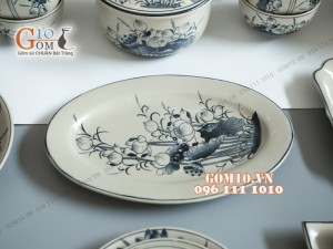 Bộ đồ ăn họa tiết hoa sen, men bóng S1