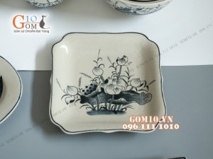 Bộ đồ ăn họa tiết hoa sen, men bóng S1