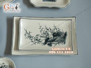 Bộ đồ ăn họa tiết hoa sen, men bóng S1