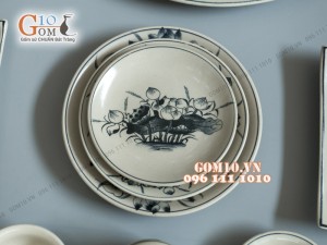 Bộ đồ ăn họa tiết hoa sen, men bóng S1