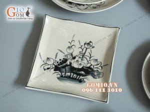 Bộ đồ ăn họa tiết hoa sen, men bóng S1