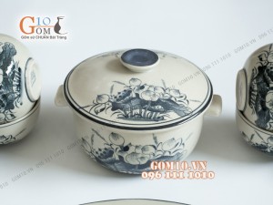 Bộ đồ ăn họa tiết hoa sen, men bóng S1