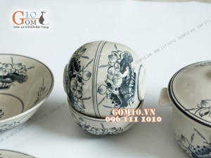 Bộ đồ ăn họa tiết hoa sen, men bóng S1