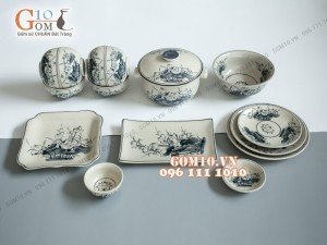 Bộ đồ ăn họa tiết hoa sen, men bóng S2