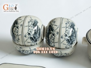 Bộ đồ ăn họa tiết hoa sen, men bóng S2