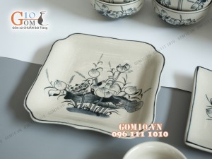 Bộ đồ ăn họa tiết hoa sen, men bóng S2