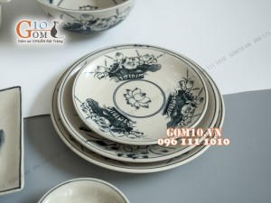 Bộ đồ ăn họa tiết hoa sen, men bóng S2
