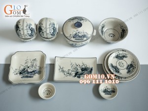 Bộ đồ ăn họa tiết hoa sen, men bóng S2