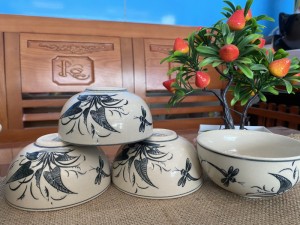 Bộ đồ ăn men bóng họa tiết chuồn lá khoai, 7 chi tiết