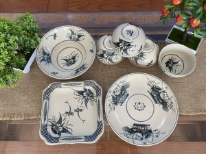 Bộ đồ ăn men bóng họa tiết chuồn lá khoai, 7 chi tiết