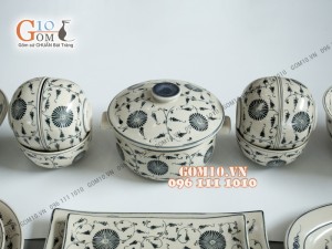 Bộ đồ ăn men bóng, họa tiết hoa móc