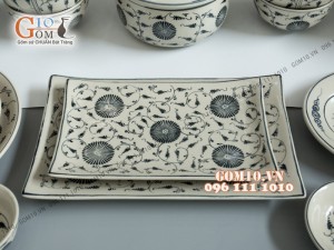 Bộ đồ ăn men bóng, họa tiết hoa móc