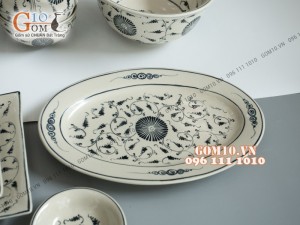 Bộ đồ ăn men bóng, họa tiết hoa móc