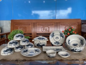 Bộ đồ ăn men bóng họa tiết Sen, 14 chi tiết