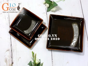 Bộ đồ ăn men hỏa biến gấm quẹt màu mật ong