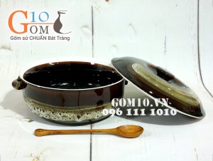 Bộ đồ ăn men hỏa biến gấm quẹt màu mật ong