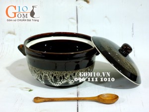 Bộ đồ ăn men hỏa biến gấm quẹt màu mật ong