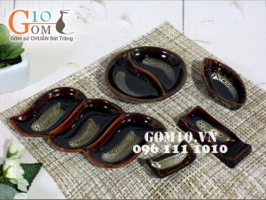 Bộ đồ ăn men hỏa biến gấm quẹt màu mật ong