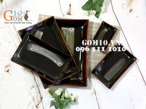 Bộ đồ ăn men hỏa biến gấm quẹt màu mật ong