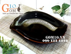 Bộ đồ ăn men hỏa biến gấm quẹt màu mật ong