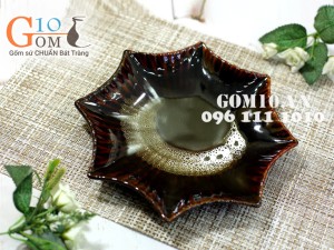 Bộ đồ ăn men hỏa biến gấm quẹt màu mật ong