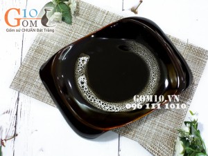 Bộ đồ ăn men hỏa biến gấm quẹt màu mật ong