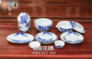 Bộ đồ ăn men cổ họa tiết hoa Sen