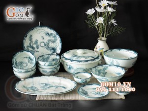 Bộ đồ ăn men cổ họa tiết Rồng Phượng Hóa