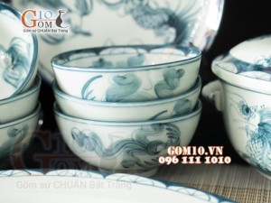Bộ đồ ăn men cổ họa tiết Rồng Phượng Hóa