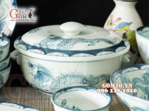 Bộ đồ ăn men cổ họa tiết Rồng Phượng Hóa