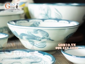 Bộ đồ ăn men cổ họa tiết Rồng Phượng Hóa