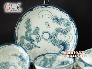 Bộ đồ ăn men cổ họa tiết Rồng Phượng Hóa