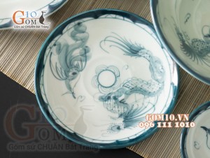 Bộ đồ ăn men cổ họa tiết Rồng Phượng Hóa