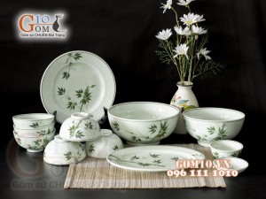 Bộ đồ ăn men cổ họa tiết vẽ Tre xanh