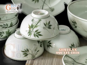 Bộ đồ ăn men cổ họa tiết vẽ Tre xanh