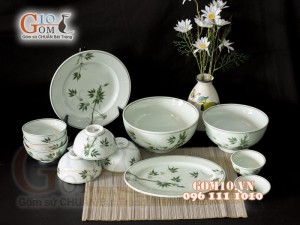 Bộ đồ ăn men cổ họa tiết vẽ Tre xanh