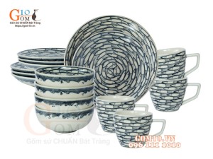 Bộ đồ ăn men cổ vẽ Cá Đàn