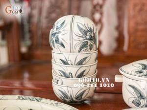 Bộ đồ ăn men cổ, vẽ chuồn chuồn lá khoai