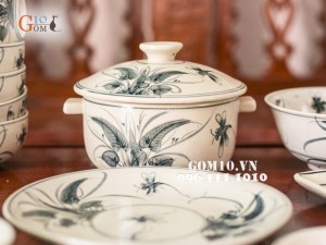 Bộ đồ ăn men cổ, vẽ chuồn chuồn lá khoai