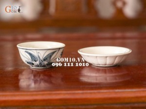 Bộ đồ ăn men cổ, vẽ chuồn chuồn lá khoai