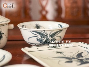 Bộ đồ ăn men cổ, vẽ chuồn chuồn lá khoai