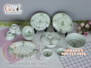 Bộ đồ ăn men cổ vẽ Cỏ Xanh