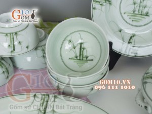 Bộ đồ ăn men cổ vẽ Cỏ Xanh