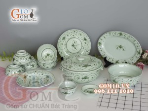 Bộ đồ ăn men cổ vẽ hoa sắt, đẩy đủ